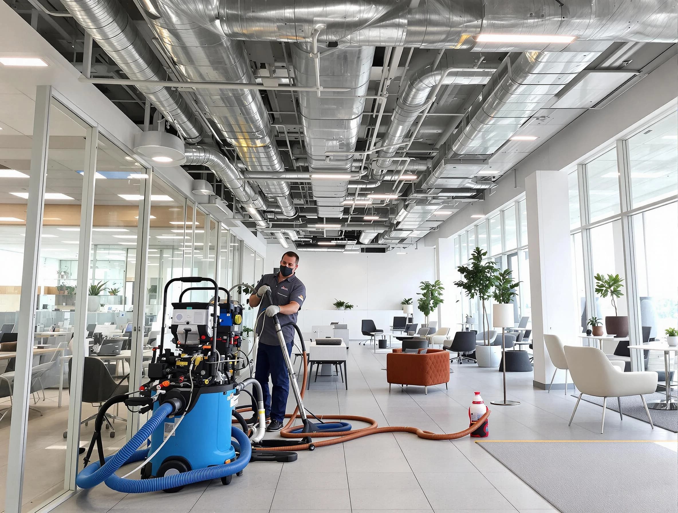 Menifee Air Duct Cleaning team conducting comprehensive commercial duct cleaning at a business location in Menifee