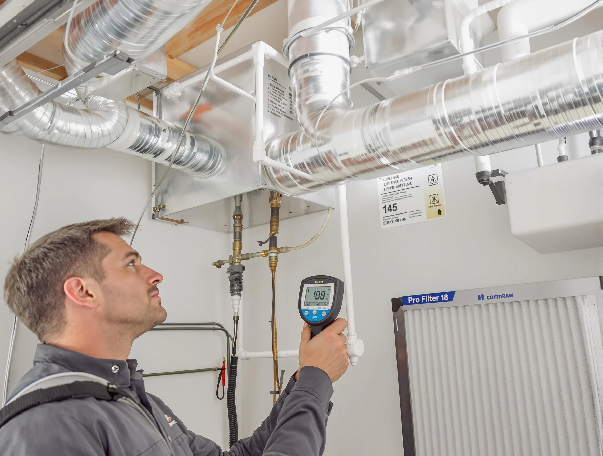 Menifee Air Duct Cleaning expert conducting detailed filter system inspection using diagnostic tools in Menifee